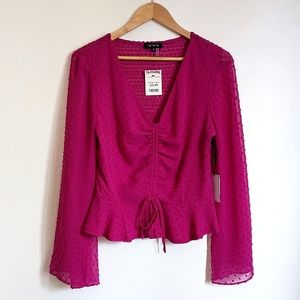 Fuchsia Long Sleeve Sheer Stretchy Top, Medium, 1. State Shirt